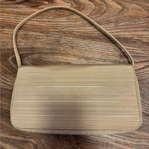 Tan Textured Shoulder Bag with Flap Closure